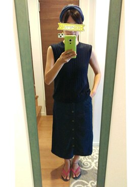 「サマーニット」｜「アイテム（ビーチサンダル）」を使った、kidaさん（レディース・160cm）の夏コーディネート