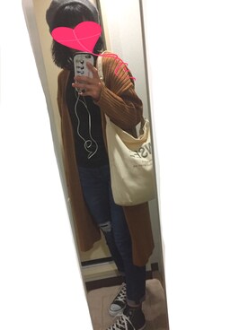 「AG（エージー）のアイテム（帽子）」を使った、Runaさん（レディース・156cm）の冬コーディネート