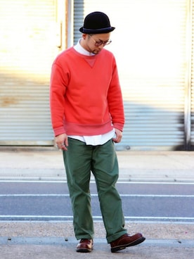 「Alpha Industries（アルファインダストリーズ）のアイテム（モカシン/デッキシューズ）」を使った、TOCHIOさん（メンズ・170cm）の秋コーディネート