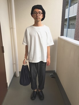 「パジャマ」｜「アイテム（ハンチング/ベレー帽）」を使った、サクさん（メンズ・172cm）の夏コーディネート