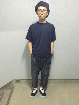 「パジャマ」｜「アイテム（ハンチング/ベレー帽）」を使った、サクさん（メンズ・172cm）の夏コーディネート