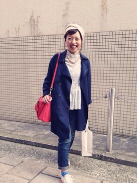 「ぺプラムトップス」｜「アイテム（トレンチコート）」を使った、ゆりかさん（レディース・155cm）の秋コーディネート