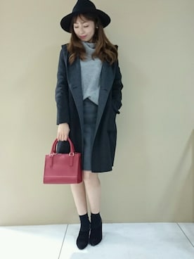 「オーバーサイズコート」｜「アイテム（帽子）」を使った、mikaさん（レディース・162cm）の秋コーディネート