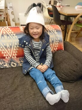 「DILASH（ディラッシュ）のアイテム（帽子）」を使った、aiyuiさん（キッズ・90cm）の冬コーディネート