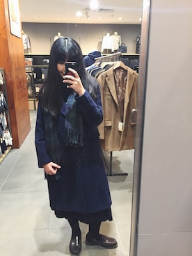 「MUJI Labo（ムジラボ）のアイテム（マフラー、その他）」を使った、霹靂ちゃんさん（レディース・159cm）の冬コーディネート