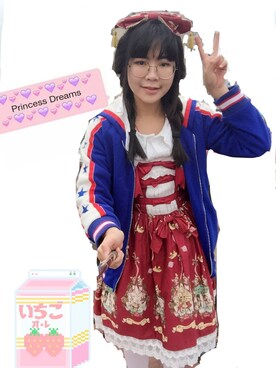 「To Aliceのアイテム（ワンピース、レッド系）」を使った、霹靂ちゃんさん（レディース・159cm）の冬コーディネート