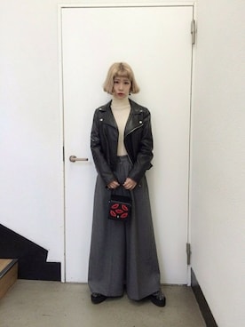 「jouetie（ジュエティ）のアイテム（ライダースジャケット）」を使った、jouetieさん（レディース・155cm）の秋コーディネート