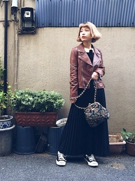 「jouetie（ジュエティ）のアイテム（ライダースジャケット）」を使った、jouetieさん（レディース・155cm）の秋コーディネート