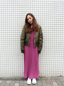 「ワンピース×スニーカー」｜「アイテム（MA-1）」を使った、jouetieさん（レディース・153cm）の冬コーディネート