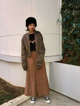 「スカンツ」｜「アイテム（MA-1）」を使った、jouetieさん（レディース・163cm）の冬コーディネート