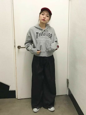 「THRASHER（スラッシャー）のアイテム」を使った、jouetieさん（レディース・154cm）の冬コーディネート