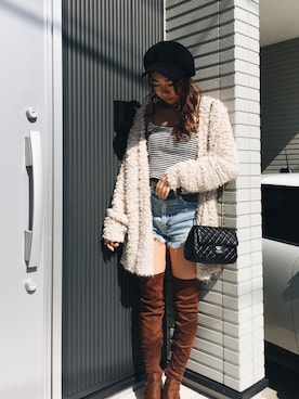 「FOREVER 21（フォーエバー トゥエンティーワン）のFOREVER 21 Over-the-Knee Faux Suede Boots（ブーツ、ブラウン系）」を使った、Yui Matsumotoさん（レディース・159cm）の秋コーディネート