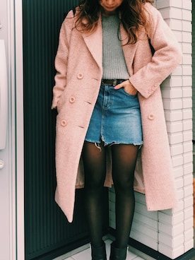 「EVRIS（エヴリス）のツイードロングチェスターコート（チェスターコート、ピンク系）」を使った、Yui Matsumotoさん（レディース・159cm）の秋コーディネート