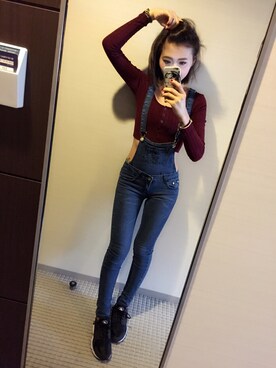 「air huarache」｜「アイテム（オールインワン・サロペット）」を使った、晴子さん（レディース・158cm）の春コーディネート