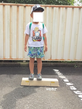 「patagonia（パタゴニア）のPatagonia 'Baggies' Shorts (Baby Boys)（その他パンツ、グリーン系）」を使った、つぶあんさん（キッズ）の夏コーディネート