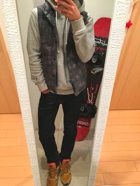 「RAGEBLUE（レイジブルー）のアイテム（ダウンベスト）」を使った、ゆーいさん（メンズ・173cm）の冬コーディネート