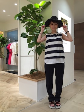 「Mila Owen（ミラオーウェン）のウエストゴムワイドパンツ（その他パンツ、ブルー系）」を使った、saki muramatsuさん（レディース・152cm）の春コーディネート