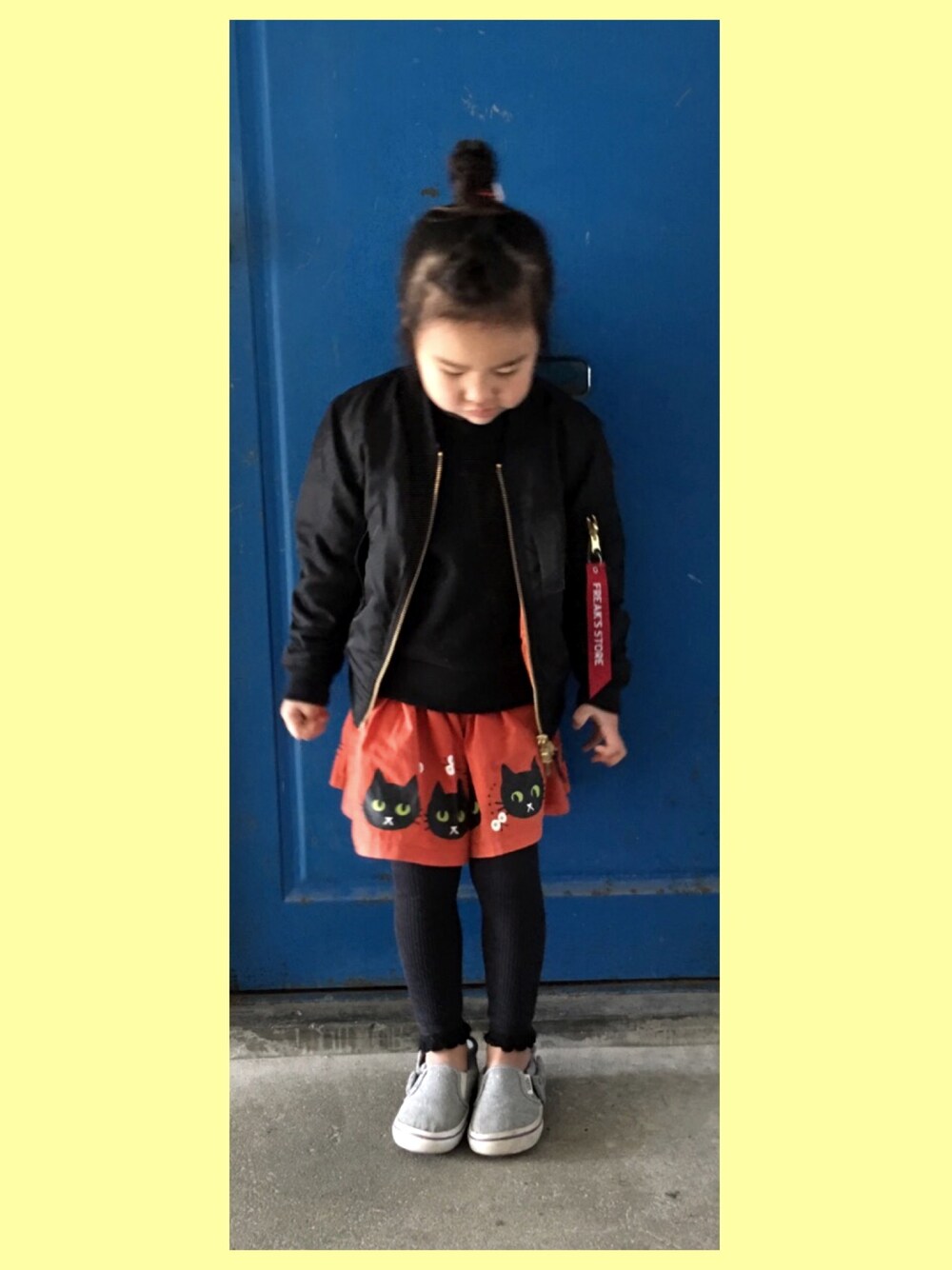 「キッズコーデ、MA-1」｜「FREAK'S STOREのREVERSIBLE MA-1                            （MA-1、ブラック系）」を使った、acoさん（レディース・155cm）の冬コーディネートの1枚目の写真