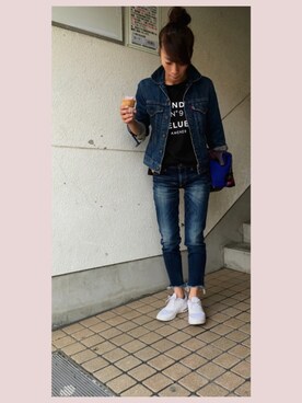 「Ungrid（アングリッド）のインディゴフレイドヘムストスリ（デニムパンツ）」を使った、acoさん（レディース・155cm）の春コーディネート