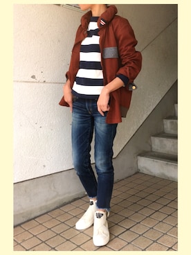 「mercibeaucoup,（メルシーボークー）のアイテム（ブルゾン）」を使った、acoさん（レディース・155cm）の春コーディネート