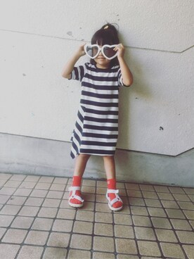 「petit main（プティマイン）のアイテム（シューズ）」を使った、acoさん（キッズ・110cm）の夏コーディネート