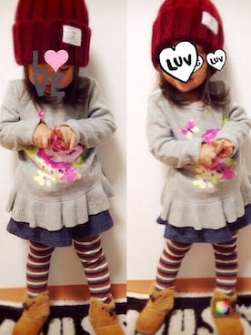 「AS KNOW AS PINKY（アズノゥアズピンキー）のアイテム」を使った、ni-caさん（キッズ・150cm）の秋コーディネート