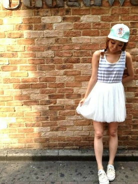 「WC（ダブル シー）のアイテム（キャップ）」を使った、WEB_STAFFさん（レディース・154cm）の夏コーディネート