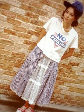 「WC（ダブル シー）のアイテム（キャップ）」を使った、WEB_STAFFさん（レディース・154cm）の夏コーディネート