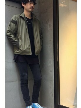 「WILD THINGS（ワイルドシングス）のアイテム（ナイロンジャケット）」を使った、小倉さん（メンズ・183cm）の春コーディネート