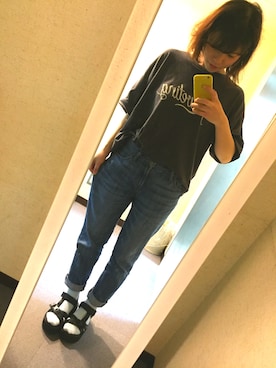 「niko and...（ニコアンド）のアメリカ綿ロゴワイドＴシャツ【niko and ...】（Tシャツ/カットソー）」を使った、yuukiさん（レディース・163cm）の夏コーディネート