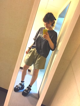 「niko and...（ニコアンド）のアメリカ綿ロゴワイドＴシャツ【niko and ...】（Tシャツ/カットソー）」を使った、yuukiさん（レディース・163cm）の夏コーディネート