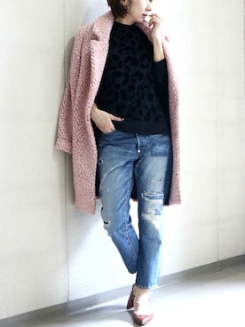 「アイテム（その他アウター、ピンク系）」を使った、matsucoさん（レディース・163cm）の秋コーディネート