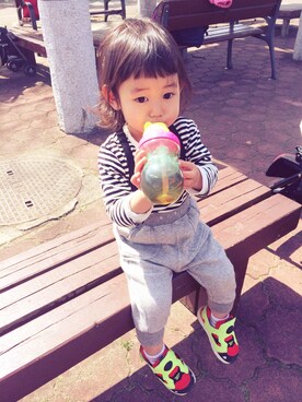 「ボーダーTシャツ」｜IRIさん（キッズ・80cm）の春コーディネート