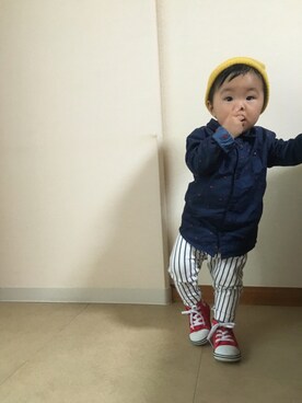 「アイテム（ロンパース、ホワイト系）」を使った、Leo♛さん（キッズ・80cm）の春コーディネート