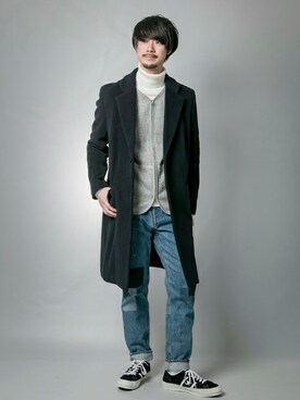 「URBAN RESEARCH（アーバンリサーチ）のアイテム（チェスターコート）」を使った、FUJIWARAさん（メンズ・177cm）の秋コーディネート