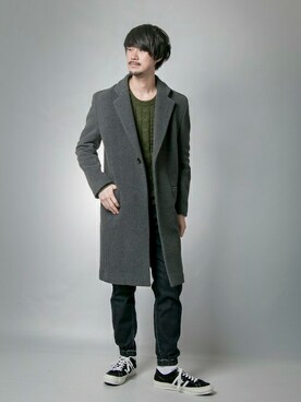 「URBAN RESEARCH（アーバンリサーチ）のアイテム（チェスターコート）」を使った、FUJIWARAさん（メンズ・177cm）の秋コーディネート