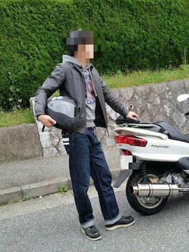 「ワークブーツ」｜「アイテム（ライダースジャケット）」を使った、たかボンドiさん（メンズ・182cm）の秋コーディネート
