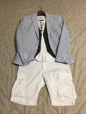 「ZARA（ザラ）のアイテム（テーラードジャケット、ブルー系）」を使った、ma$aさん（メンズ・175cm）の春コーディネート