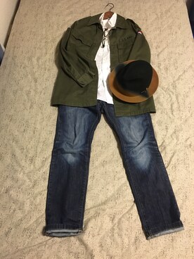 「古着のアイテム（ブルゾン、グリーン系）」を使った、ma$aさん（メンズ・175cm）の春コーディネート