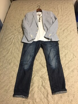 「ZARA（ザラ）のアイテム（テーラードジャケット、ブルー系）」を使った、ma$aさん（メンズ・175cm）の春コーディネート