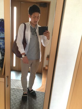 「STUDIOUS（ステュディオス）のアイテム（チノパンツ、ベージュ系）」を使った、ma$aさん（メンズ・175cm）の春コーディネート