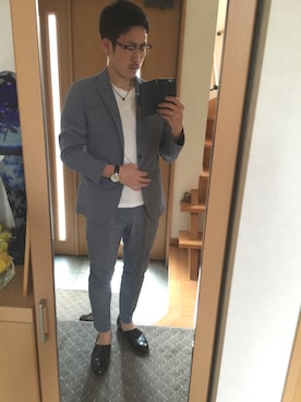 「UNIQLO（ユニクロ）のセットアップ（テーラードジャケット、ブルー系）」を使った、ma$aさん（メンズ・175cm）の春コーディネート