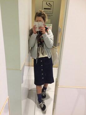 「RETRO GIRL（レトロガール）のアイテム（スタジャン）」を使った、EMMYさん（レディース・154cm）の冬コーディネート