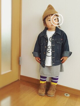 「uu」｜「アイテム（ニットキャップ/ビーニー）」を使った、akaさん（キッズ・80cm）の秋コーディネート