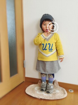 「uu」｜「アイテム（ニットキャップ/ビーニー）」を使った、akaさん（キッズ・90cm）の秋コーディネート