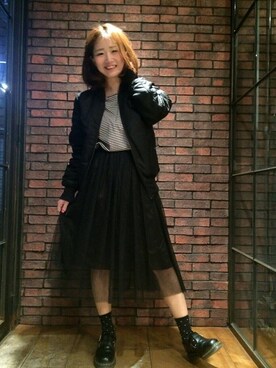 「glamb（グラム）のアイテム（MA-1）」を使った、まいまい(glambTokyo)さん（レディース・163cm）の冬コーディネート