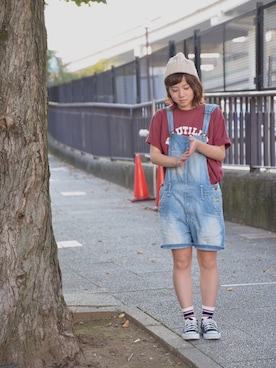 「アイテム（オールインワン・サロペット）」を使った、pさん（レディース・147cm）の秋コーディネート