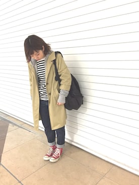 「アイテム（トレンチコート）」を使った、pさん（レディース・147cm）の秋コーディネート