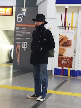 「Wrangler」｜「アイテム（ピーコート）」を使った、YUTA KABURAGI さん（メンズ・175cm）の冬コーディネート