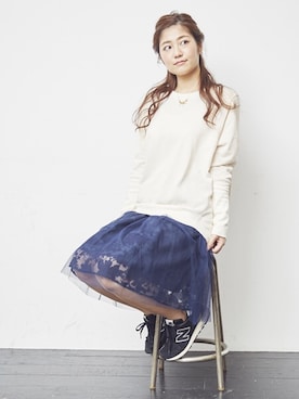 「スエット」｜「アイテム（チュニック）」を使った、parfumPRさん（レディース・160cm）の春コーディネート